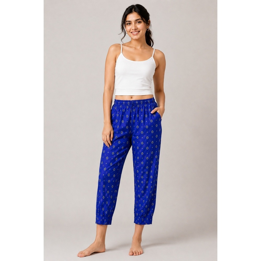 Free People Intimately Blue Medallion Print Rayon Lounge Pants Womens Size Med